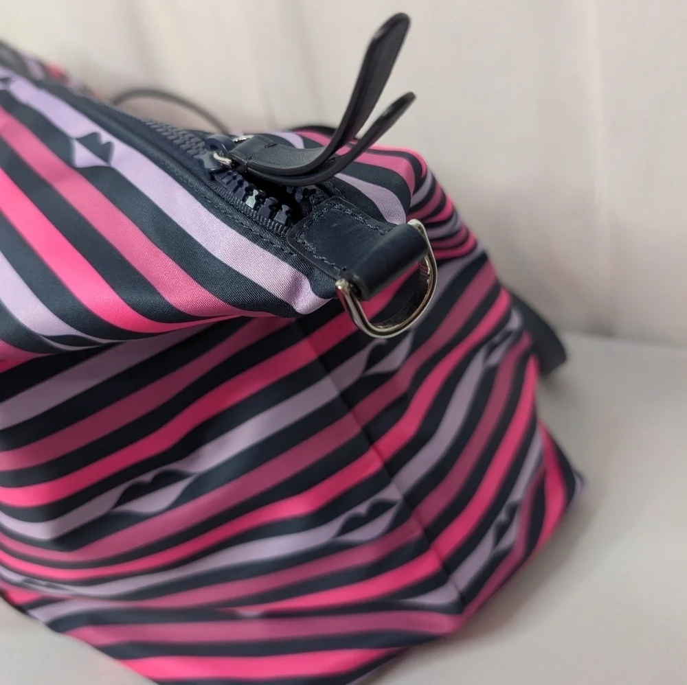 Kate Spade Jae Nylon Pink Striped Patrice Lip Weekender Duffel Bag Like New